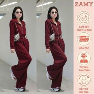  Set đồ nữ sét áo nỉ bo tay khóa kéo kèm quần suông chất liệu nỉ cao cấp mềm mịn Zamy thiết kế 