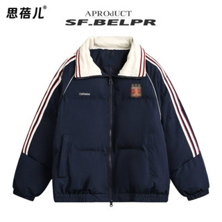 Áo khoác cotton dày ấm áp màu tương phản hợp thời trang của Mỹ dành cho nữ mùa đông xanh hải quân