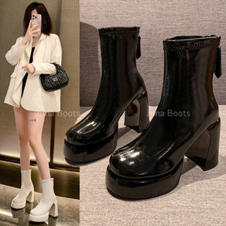 Giày Bốt Nữ Martin Da Bóng Đế Trụ Đúp Mũi Tròn Tôn Dáng CT50 - Boots cổ ngắn da mềm khoá sau êm chân