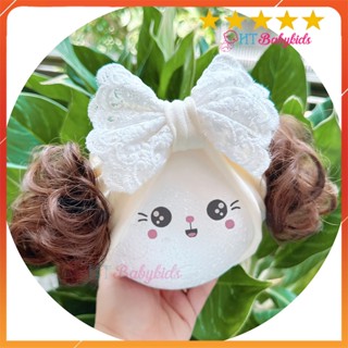 Băng Đô Turban Cho Bé Gái Tóc Giả Hai Bên Ren Nơ siêu dễ thương diện TẾT