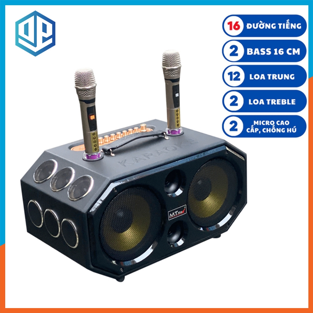Loa Xách Tay 16 Đường Tiếng MTMAX E6 Pro,16 Loa 2 Bass 20cm, 12 Trung, 2 Treble,Kèm 2 Micro Cao Cấp