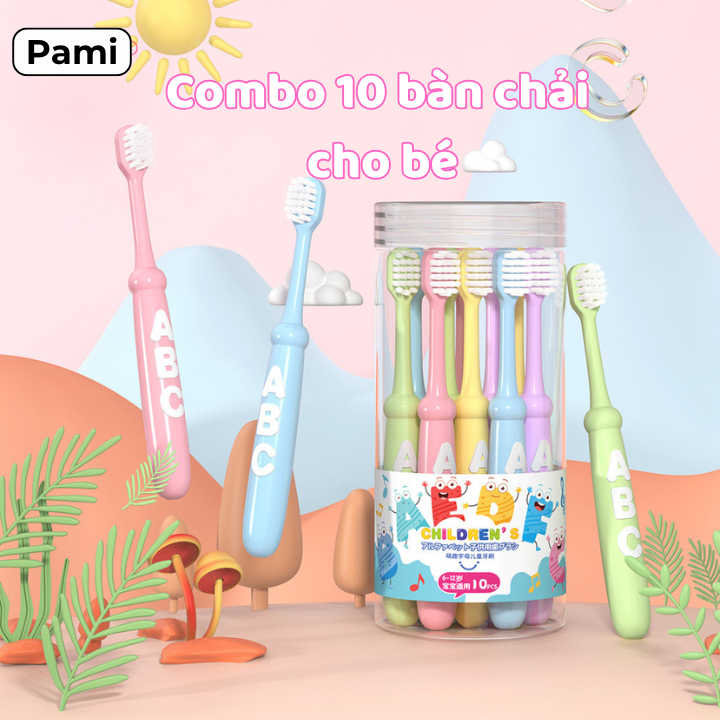 Hộp 10 chiếc bàn chải đánh răng lông mềm, siêu mịn cho bé từ 2-8 tuổi bảo vệ nướu chăm sóc răng miện