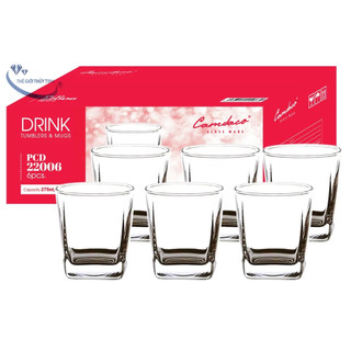BỘ 6 LY THỦY TINH VUÔNG NHỎ CẨM ĐẠT PCD22006 DUNG TÍCH 275ML