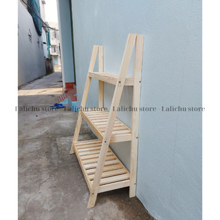 Kệ Để Cây 3 Tầng Bằng Gỗ Kèm Thanh Treo Kệ Decor Ban Công Phòng Khách