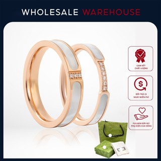 Nhẫn cặp đôi nam nữ - Nhẫn titan đính xà cừ - Không gỉ ,không phai màu Full box cao cấp-Khắc tên theo yêu cầu