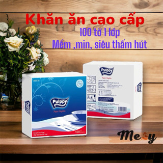[CHÍNH HÃNG] Khăn Giấy Vuông Pulppy Paper Napkin Khăn Ăn 100 Tờ (Xanh)