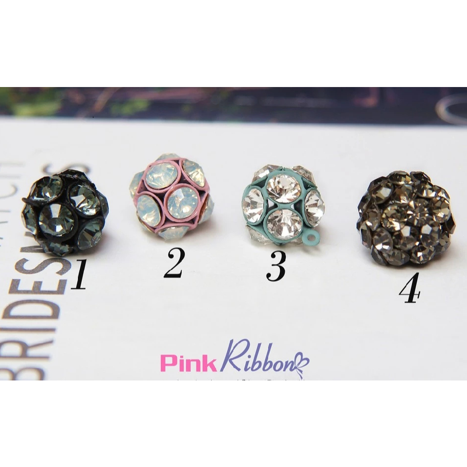 *Set 2 Hạt charm đính đá hình cầu phụ kiện thời trang, gắn lên phụ kiện tóc, làm phụ kiện nơ bờm kẹp tóc, DIY, handmade