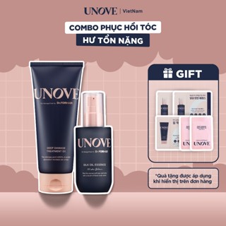  Combo Tinh chất nuôi dưỡng và kem ủ phục hồi chăm sóc tóc khô hư tổn UNOVE Silk Oil Essence x Deep Damage Treatment EX 