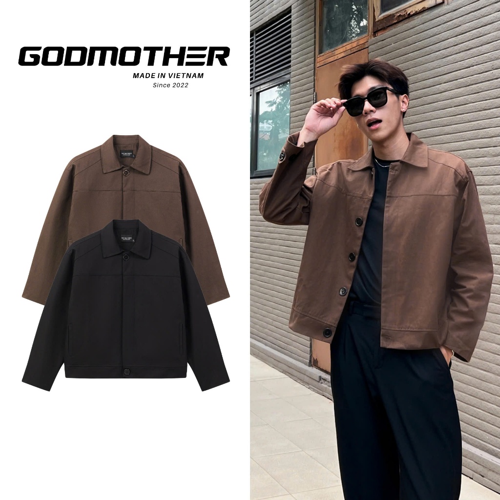 Áo Khoác Kaki Có Cúc GODMOTHER Jacket Kaki Form Crop Lửng Unisex Cổ Bẻ Phong Cách Basic Thanh Lịch