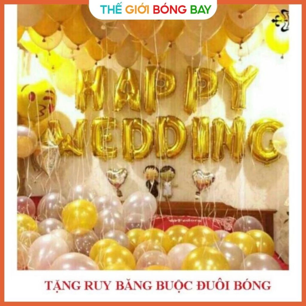 [Tặng 100 Cánh Hoa Hồng] Sét Bóng Happy Wedding Trang Trí Phòng Cưới