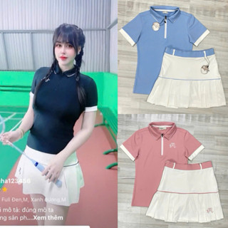 Bộ áo polo chân váy nữ tập gym, đồ tập gym yoga erobic chạy bộ, pikleball, cầu lông chất đẹp