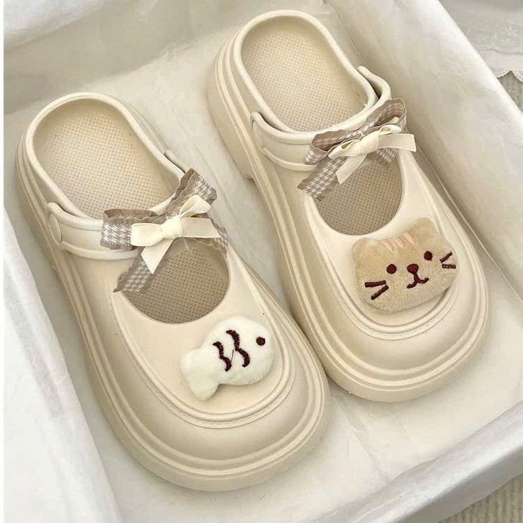 Dép Sục Nữ Sticker Mèo Bông Dễ Thương, Dép Nữ Mèo KITTY Cao 5cm Chất Liệu Mềm Đế Chống Trơn Trượt Kiểu Dáng Thời Trang