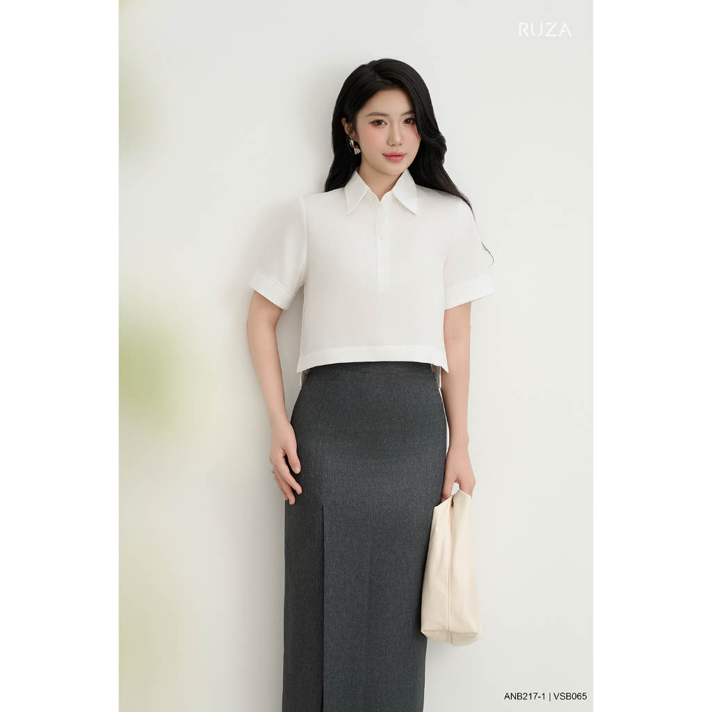 Áo sơ mi nữ RUZA tay ngắn thiết kế thời trang thanh lịch sang trọng  ANB217