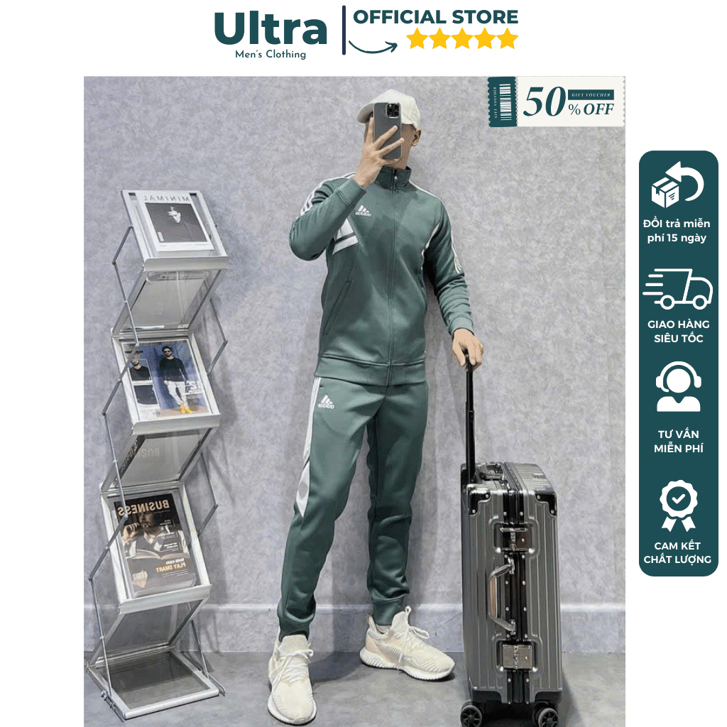 Bộ nỉ Adidas nam thu đông cao cấp, đồ thể thao nam mùa đông chất nỉ dày dặn, phom dáng đẹp hàng hiệu 2024 Ultra UD4-962
