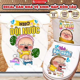  Miếng Dán Nắp Bồn Cầu Nhớ Dội Nước 🌈Freeship Decal Dán Tủ Lạnh Nhà Vệ Sinh Hình Quỳnh Aka Dùng Decor Phòng Tắm Toilet 