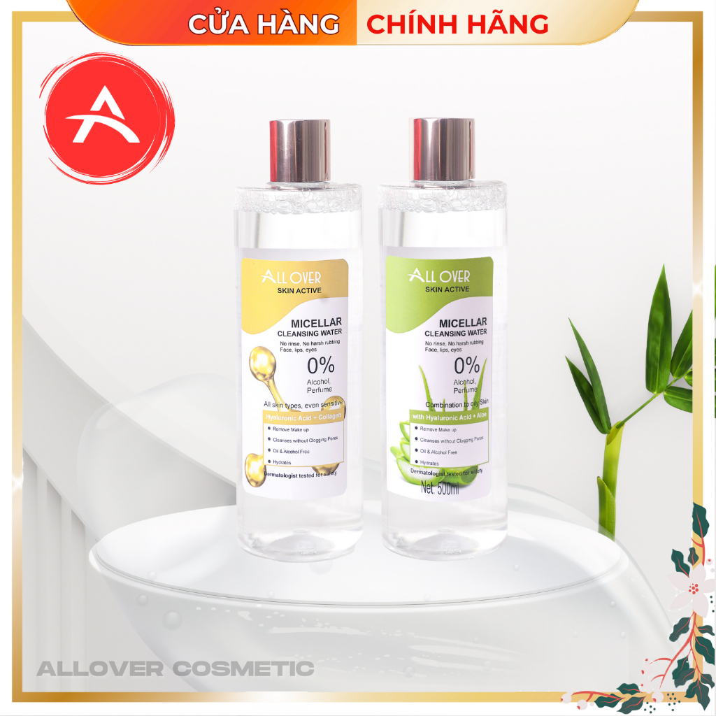 Nước tẩy trang Allover Micellar 500ml | Nước tẩy trang làm sạch, Nước tẩy trang cho da nhạy cảm