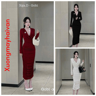  HV - Váy body dài tay cổ đổ chất nhũ 3 màu tặng kèm tag  size SM 