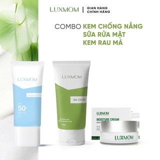  Bộ chăm sóc da trắng hồng Luxmom gồm Sữa rửa mặt trà xanh + Kem chống nắng + Kem rau má - Giúp da trắng khoẻ mịn màng 