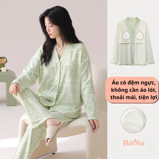 Bộ đồ mặc nhà có đệm ngực cho nữ quần áo mặc ngủ chất liệu cotton mềm RaNa size từ 40-85kg