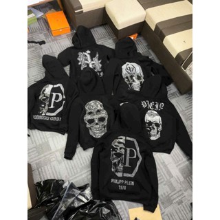 Áo hoodie Philipp Plein qp đính họa tiết sau lưng Chất Liệu Nỉ Cao Cấp - Áo nỉ mũ Philipp đính đá Hottrend 2024