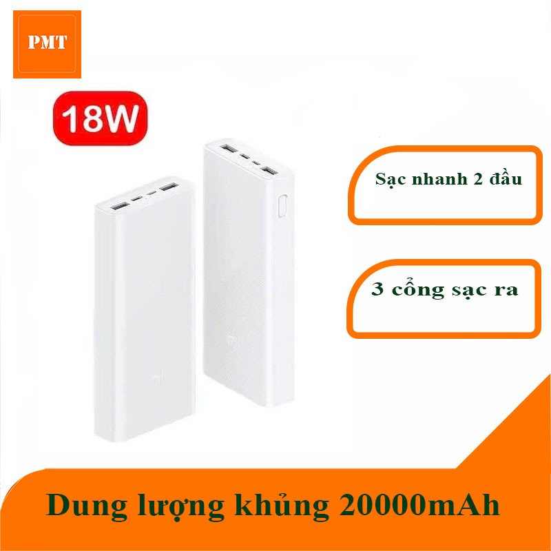 Pin sạc dự phòng Xiaomi 20000mAh Gen 3 Chính Hãng - Sạc Nhanh 18W - 3 Cổng Sạc - Tương Thích Mọi Thiết Bị