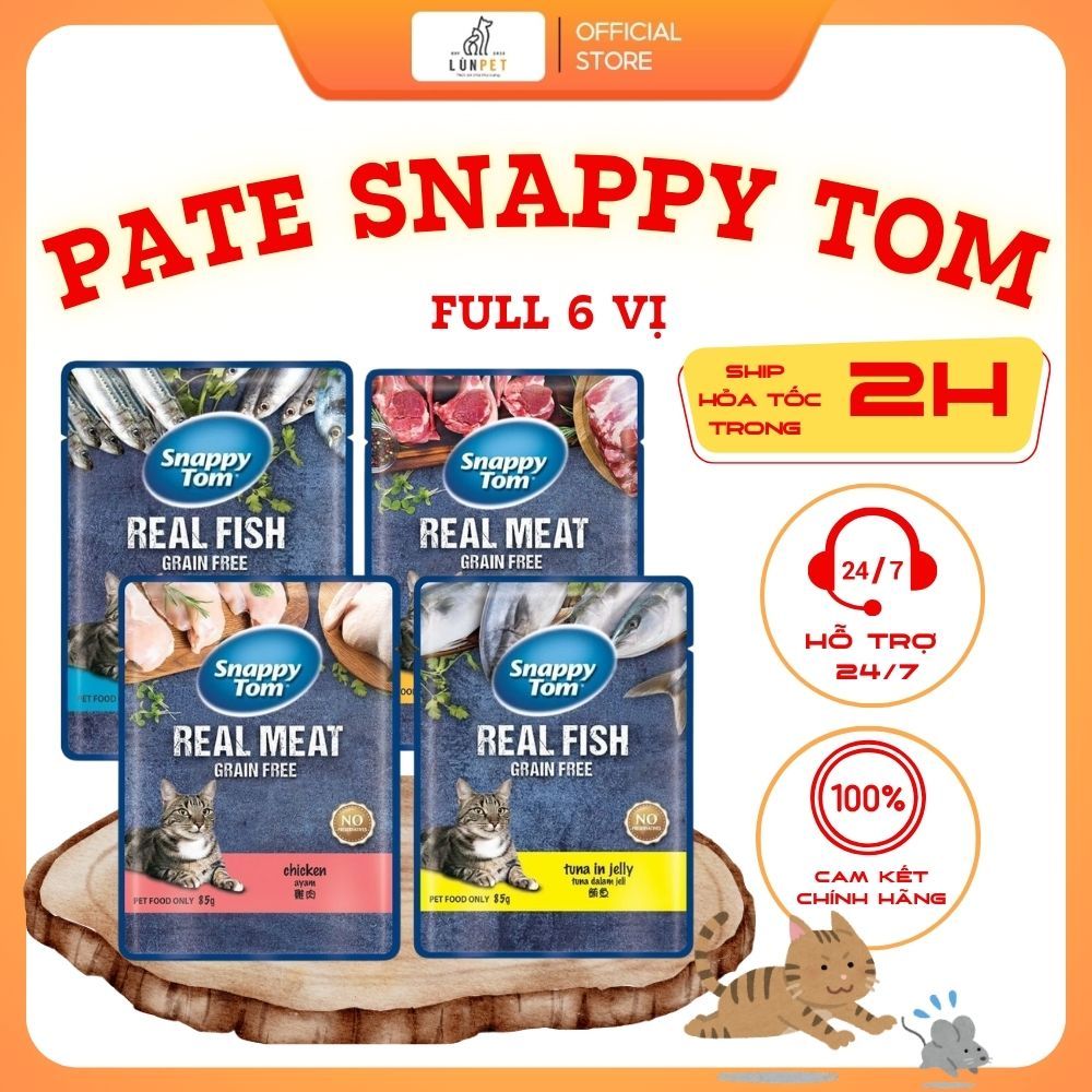 Thức ăn cho mèo lớn, mèo trưởng thành pate dạng sốt Snappy Tom gói - 85gr