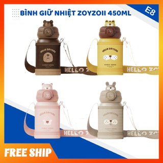  Bình nước giữ nhiệt Zoyzoii E8 hình thú Inox 316 450ml Thermos Cup có túi đựng cho bé đi học 
