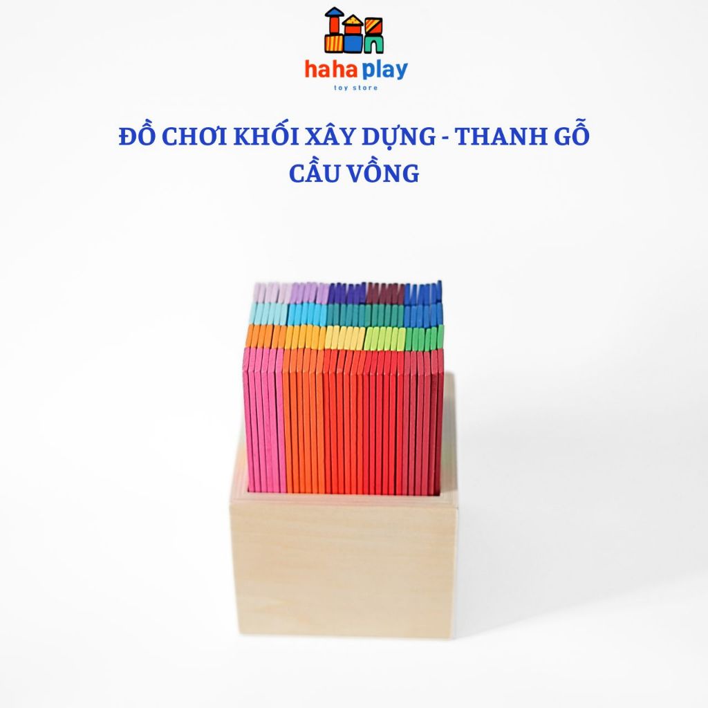 Đồ chơi gỗ khối xây dựng - thanh gỗ cầu vồng cho bé từ 7+ tuổi, đồ chơi giáo dục, montessori