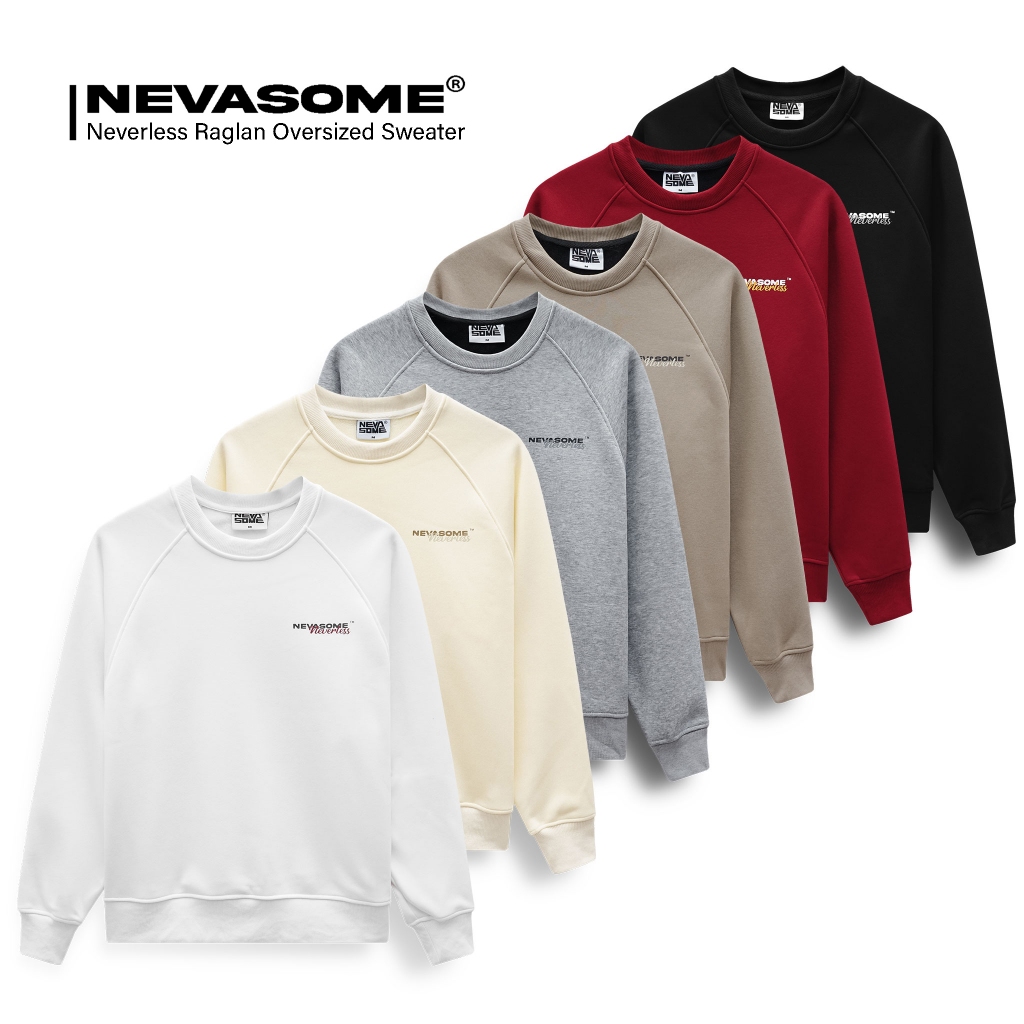 Áo Sweater Raglan Local Brand NEVASOME Neverless Nỉ Lót Lông Cừu 5 Màu Cotton 360 gsm Oversize Dài Tay Nam Nữ