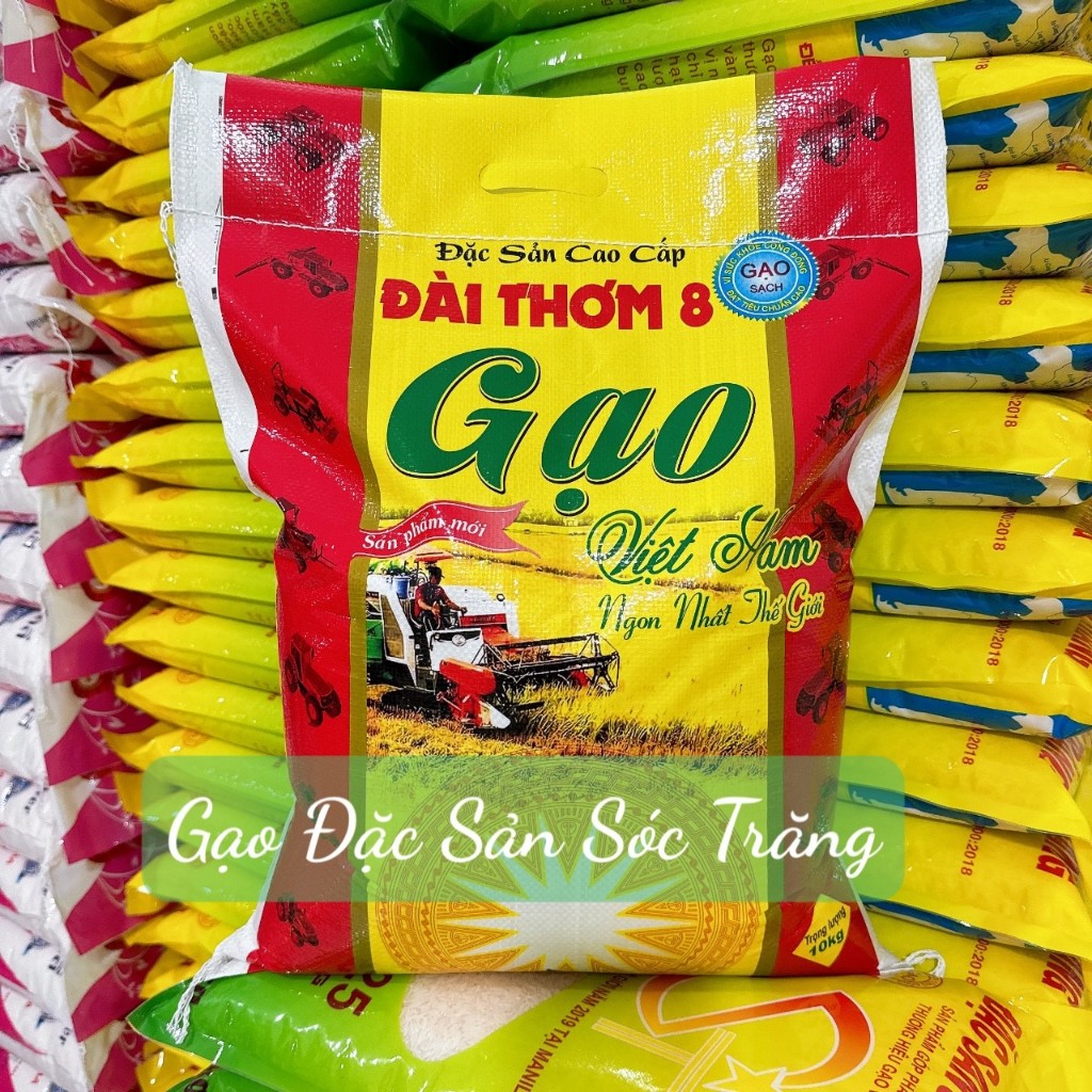 Gạo Đài Thơm 8 Cơm nấu mềm , dẻo, thơm nhẹ Bao 10kg