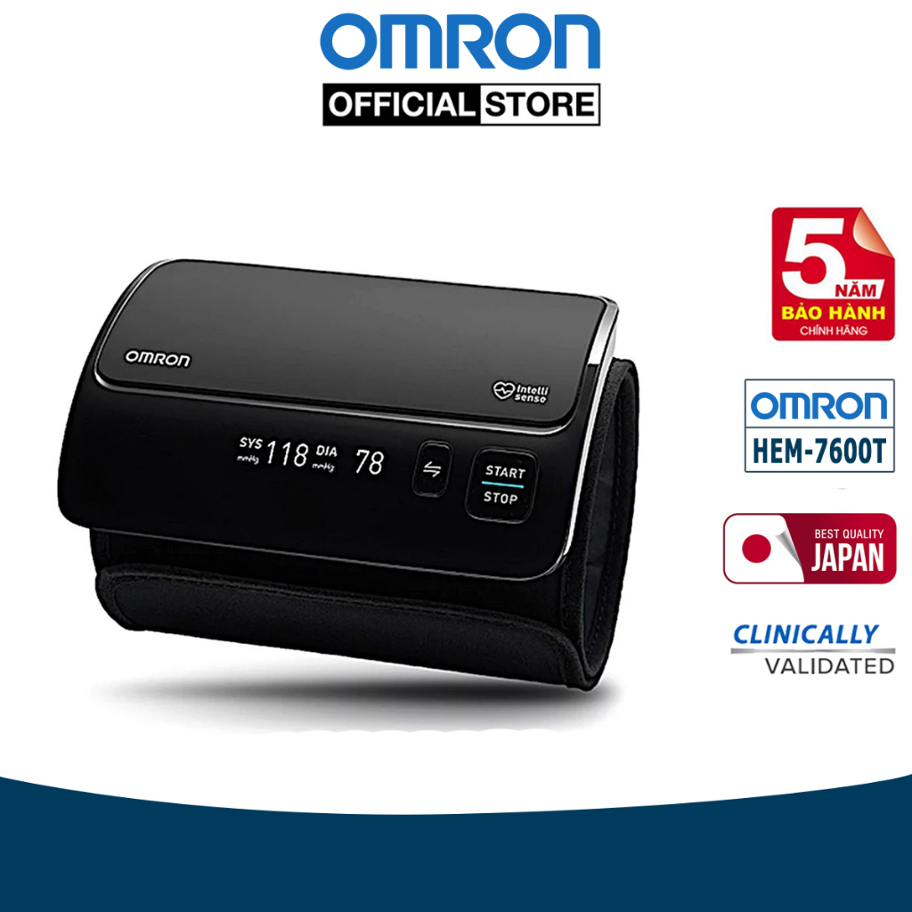 Máy Đo Huyết Áp Cao Cấp Omron HEM-7600T | Kết Nối Bluetooth, Công nghệ Intellisense , Vòng Bít Không Dây Xoay 360 Độ