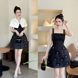 Váy dự tiệc sang chảnh, Set đồ nữ kiểu dáng tiểu thư nhẹ nhàng tôn dáng đính đá ANH FASHION V105