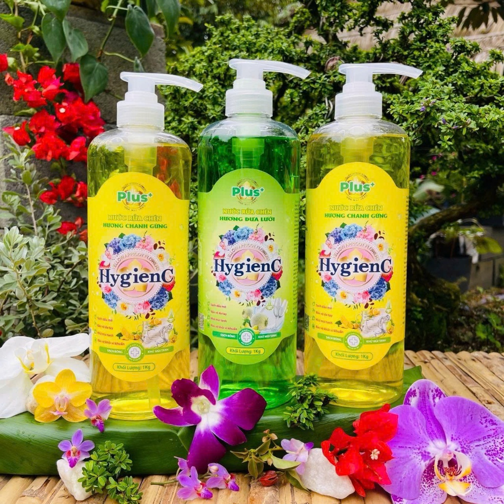 Combo 3Lít Nước Rửa Chén Sinh Học HygienC Plus Hương Dưa Lưới & Chanh Gừng (Tặng 1 Xịt Thơm HygienC 