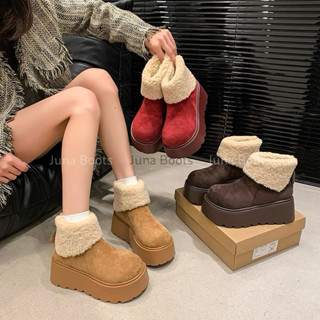  Giày Bốt Lông Cừu Da Lộn Đế Bánh Mì Thu Đông 2025 - Boots nữ cổ ngắn mũi tròn khoá kéo hottrend 