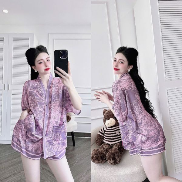 Đồ Ngủ Pijama Bigsize Cổ Y MIKY, Đồ Ngủ Bigsize lụa Latin cao cấp mềm mại xinh xắn < 70KG