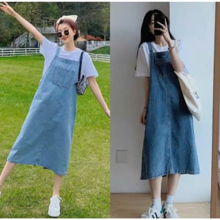 Váy Yếm Jean Nữ Dài Dáng Rộng Bigsize 55-90kg, Kiểu Dáng Phong Cách Hàn Quốc  Không Giãn Màu Xanh Đậm Rêu 1181