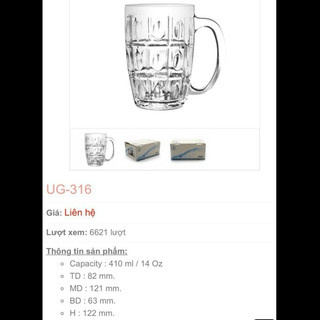 15.10.4 ly thủy tinh 316 UG Thái Lan, ly bia, ly cafe, ly cà phê