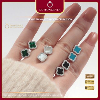 Khuyên tai bạc Ý cỏ 4 lá đính viền đá Duyson Silver, bông tai bạc mạ vàng trắng cỏ bốn lá [KNXK58]