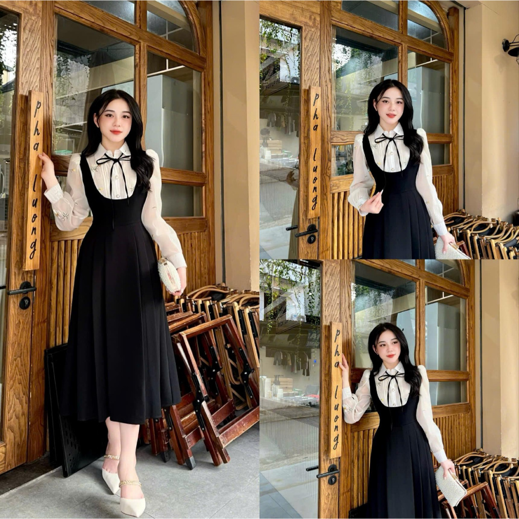 Đầm Thiết Kế Eviici 2N23 Váy cổ Đức phối tơ thêu hoa thủ công dáng dài che khuyết điểm tốt có Bigsiz