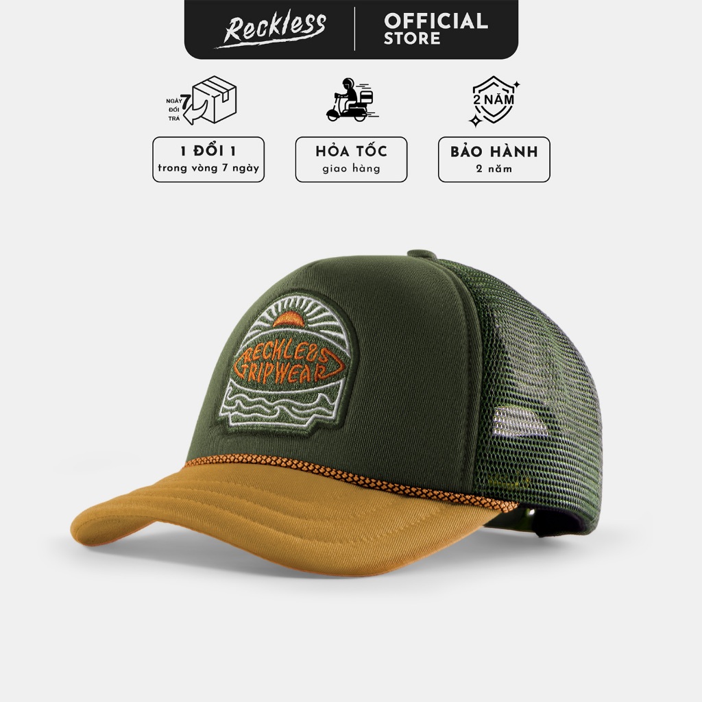 Mũ/Nón Lưỡi Trai Reckless  - Strand Cap - Vải Kaki Cotton, Lưới Thoáng Khí, Logo Thêu Nổi 2D, Artwork Cao Cấp
