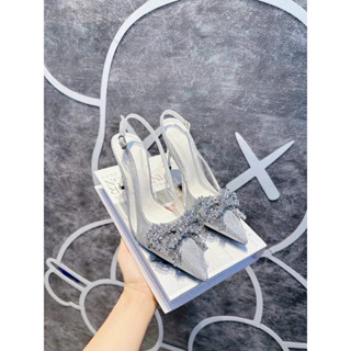   Hàng Quảng Châu   Giày cao gót nơ đá màu nhũ bạc 8cm ,giày nữ quảng châu 