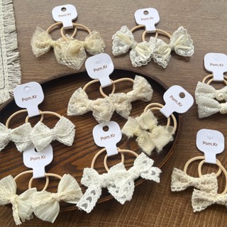  Set 2 chiếc dây buộc tóc Nơ Vải Ren thô Handmade 