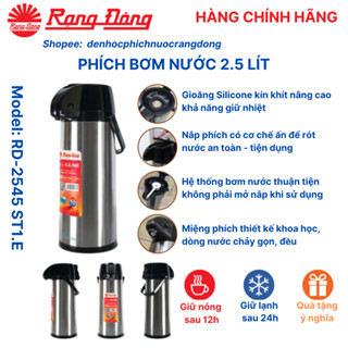 Phích nước Rạng Đông 2,5 lít 2545 ST1.E, bình thủy inox giữ nhiệt đựng nước pha trà, cafe