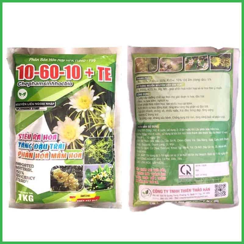 Phân Bón NPK 10-60-10+TE Phân Hóa Mầm Hoa, Kích Ra Hoa - 1 Kg
