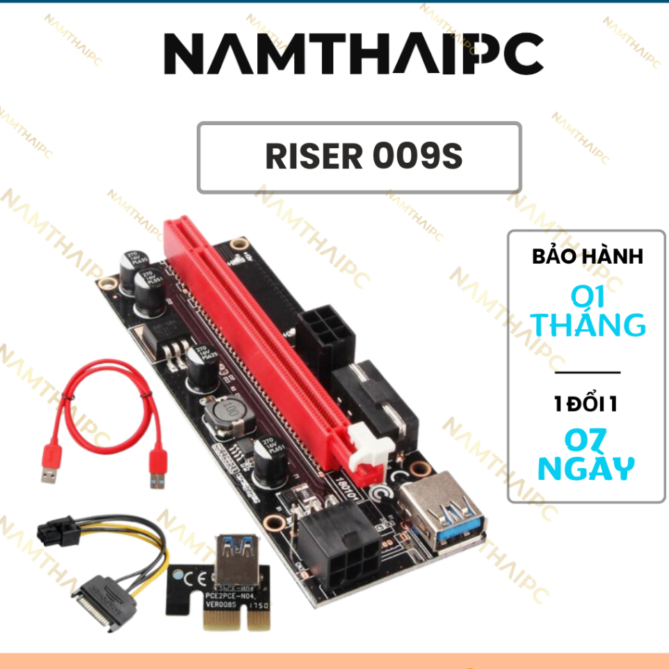 Dây Riser 009s Có LED màu đỏ CAO CẤP NEW, Riser 4 tụ, Riser 8 tụ