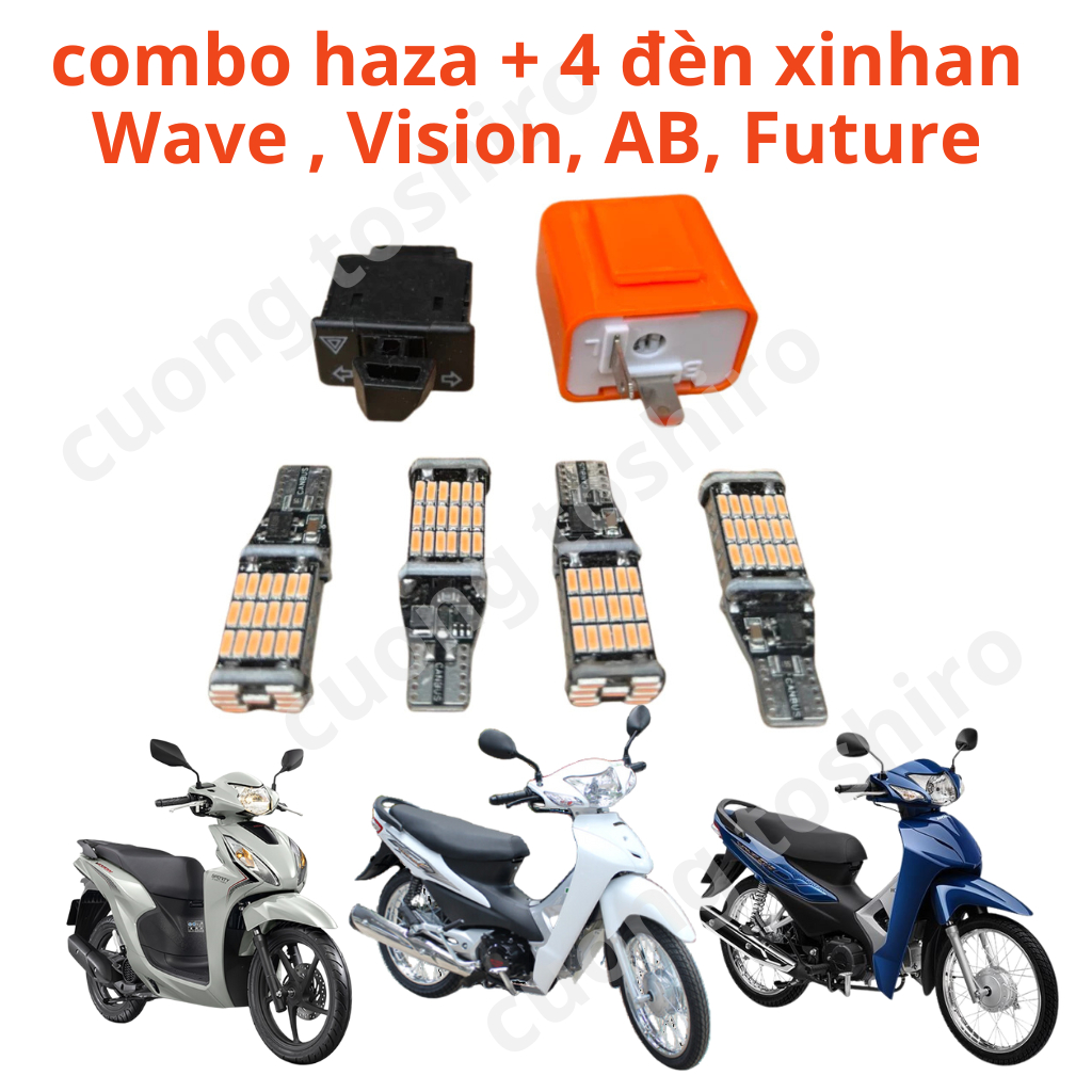 Combo công tắc hazard cục nháy kèm 4 xi nhan T15 siêu sáng lắp cho xe wave a 50 100 110, blade, rsx 110, Rs100....