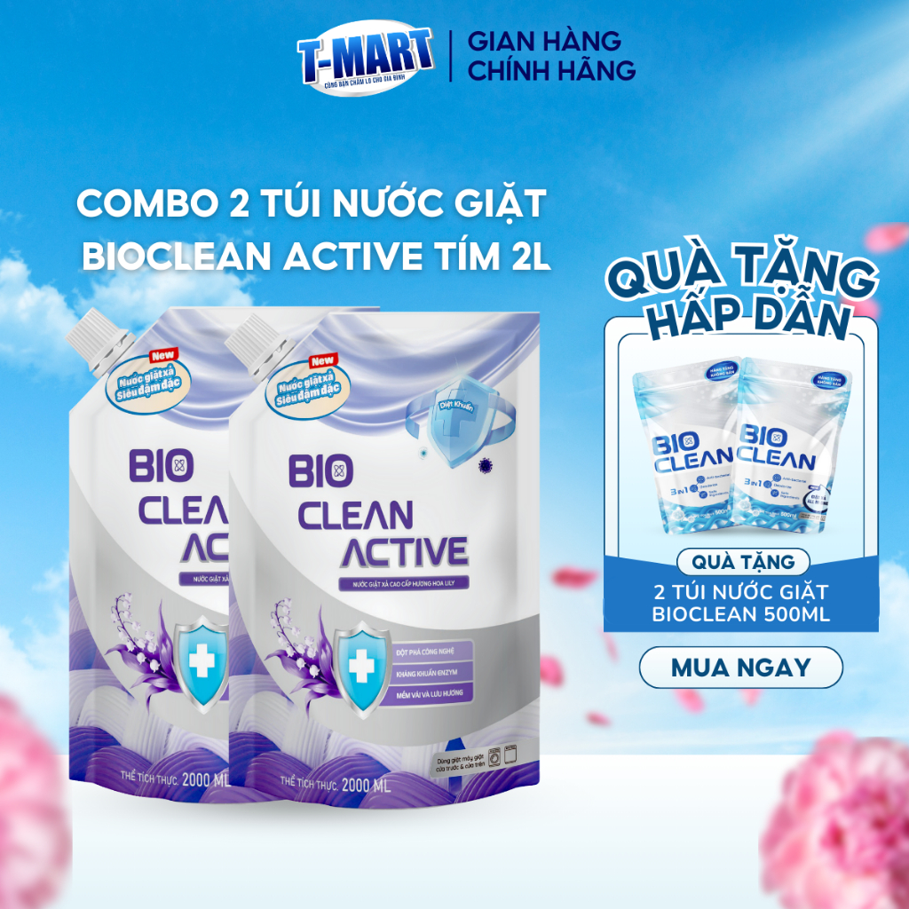  Combo 2 Túi Nước Giặt Xả BIO CLEAN ACTIVE Hương Hoa Lyli Thơm Ngát Quyến Rũ Dung Tích 2 Lít 