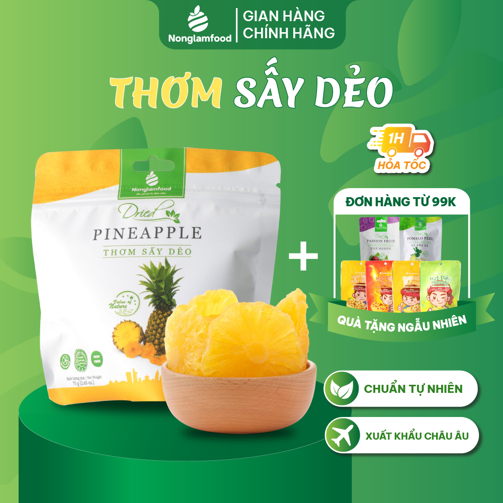 Thơm (Dứa) ít đường sấy dẻo Nông Lâm Food túi 75g
