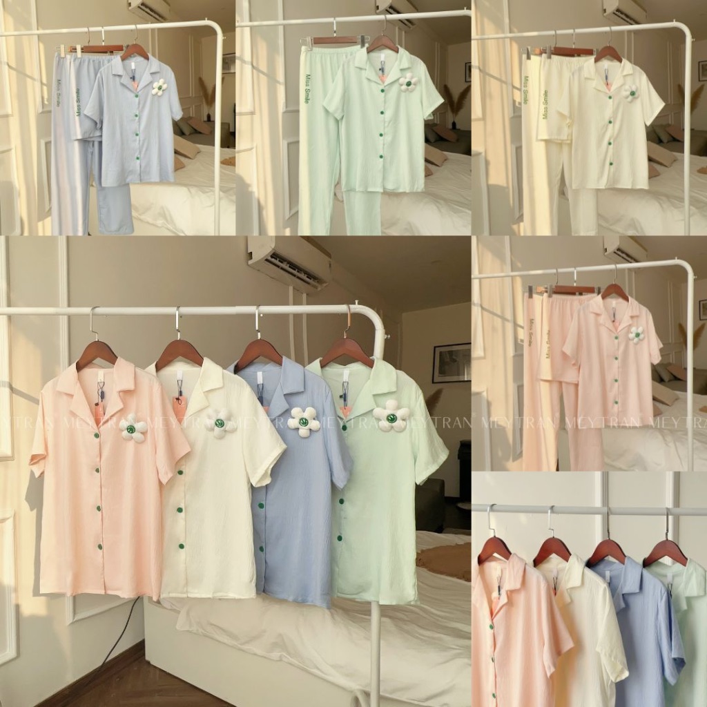 ĐỒ NGỦ  PIJAMA NỮ LỤA SATIN CAO CẤP SET 3 ÁO KÈM 2 QUẦN CHẤT THÔ ĐŨI KHÁNG KHUẨN 7A KÈM CÀI HOA MEY 