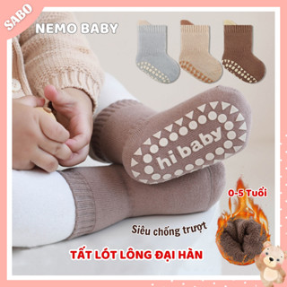 Set 3 Đôi Tất Len LÓT LÔNG NEMO BABY Tông Màu Hàn, Siêu Chống Trượt Cho Bé 0-5 Tuổi TL01, Tất Lót Lông Dày Dặn, Giữ Ấm